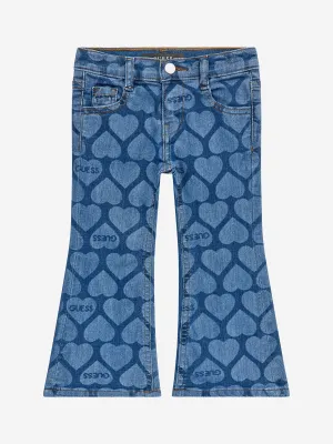 Guess Girls Heart Print Flared Jeans in Blue