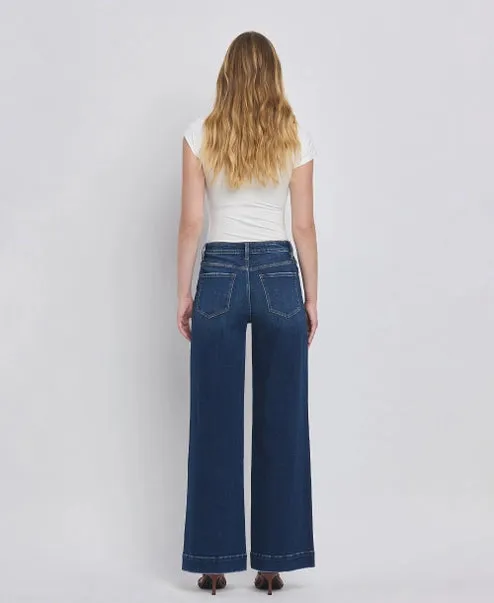 High Rise Wide Leg Jean Trouser - Dark Denim