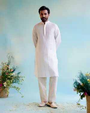 Ivory Lilac Chanderi
 Gota Kurta with Crushed Stripe 
Tissue Narrow Pants