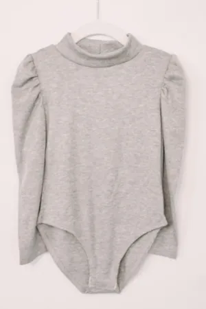 Jade Puff Sleeve Bodysuit in Gray