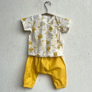 Kids Unisex Organic Cotton Patang Angarakha with Yellow Pants