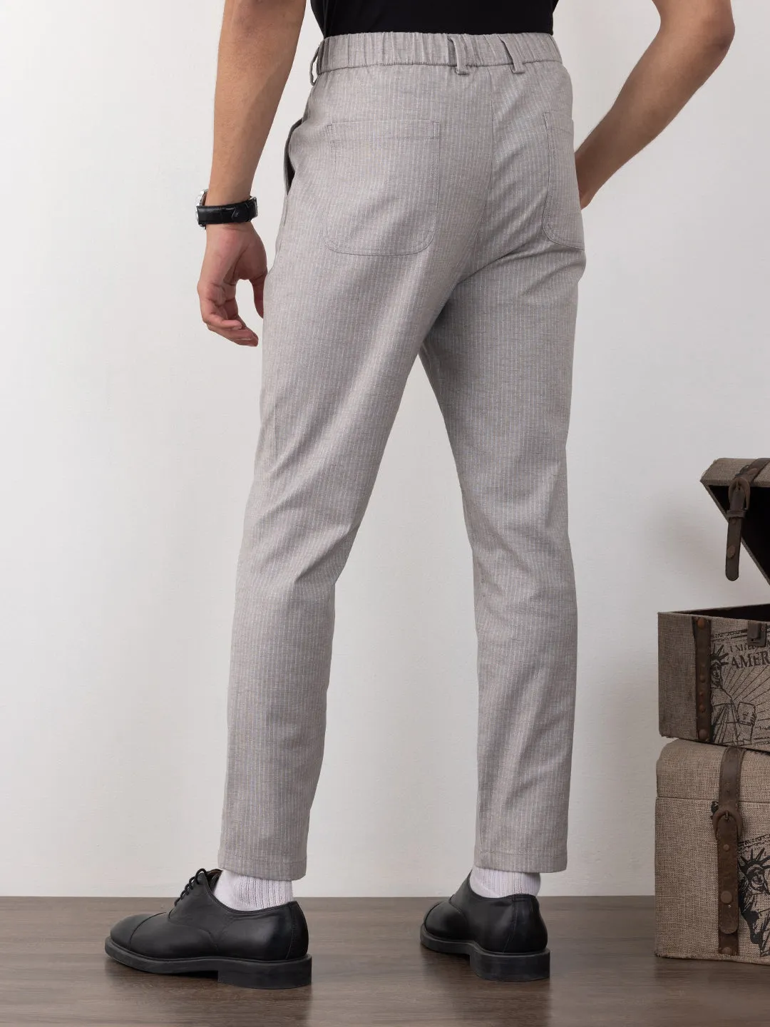 Lighy Grey Striped Loose Pants