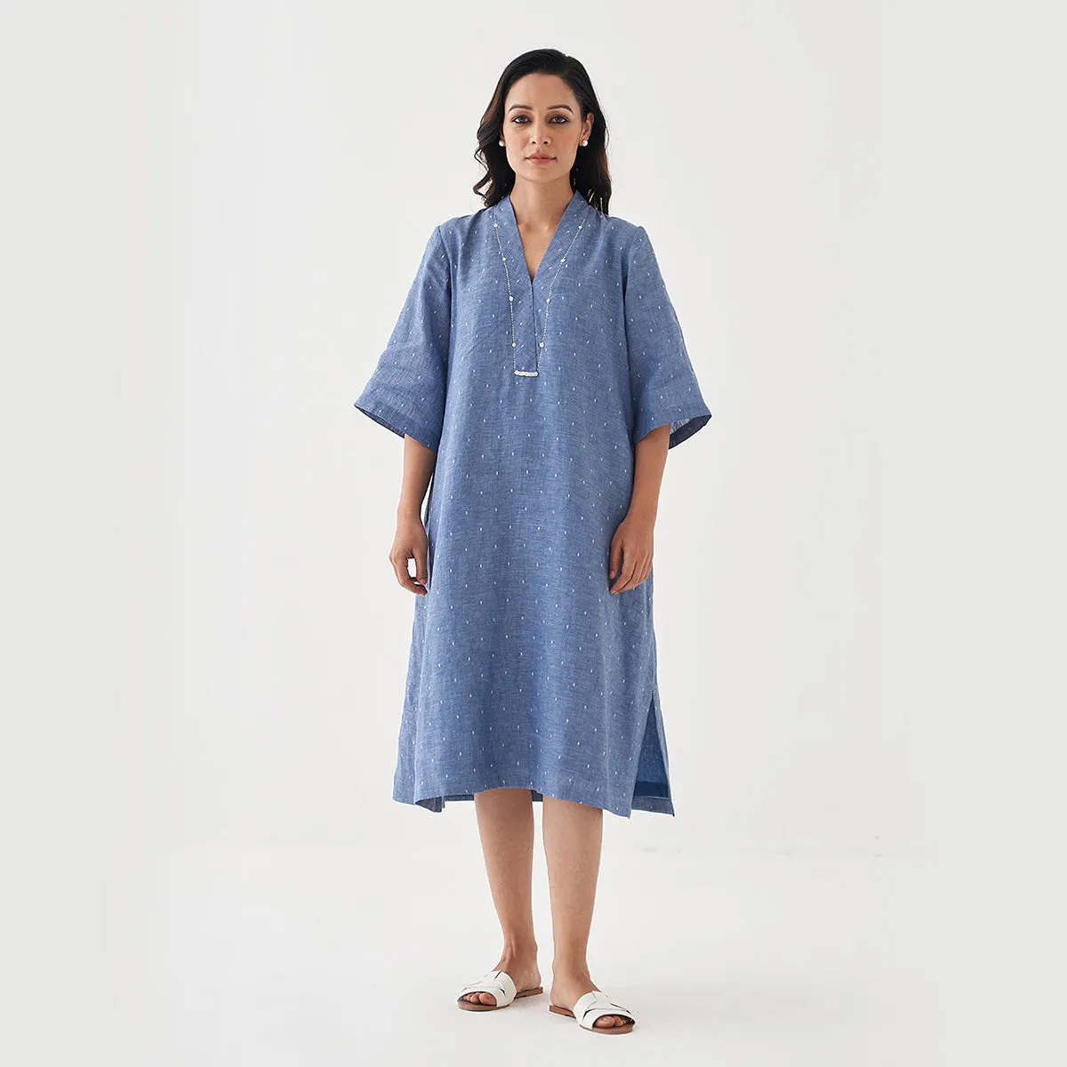 Linen Shift Dress for Women | Denim Blue