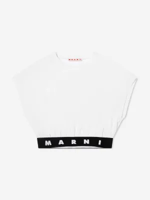 MARNI Girls Logo Band Cropped Top in White