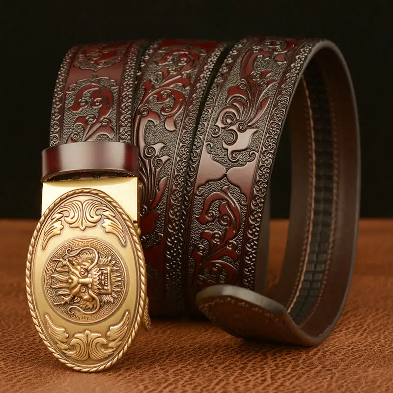 Men's Dragon Elliptical Buckle Leather Belt