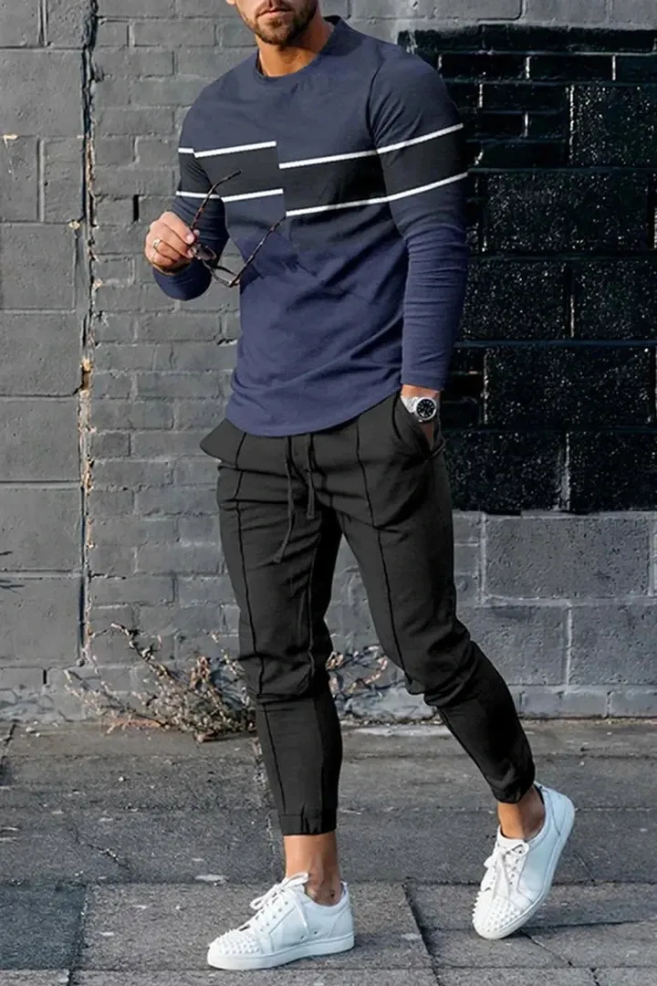 Men's Long Sleeve T-Shirt & Pants Set |Retro Geometry 3D Printed Casual Suit