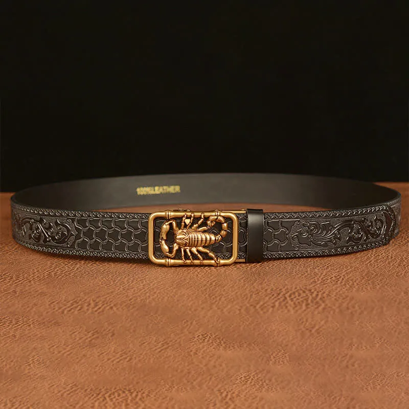 Men's Scorpion Embossed Engraved Leather Belt