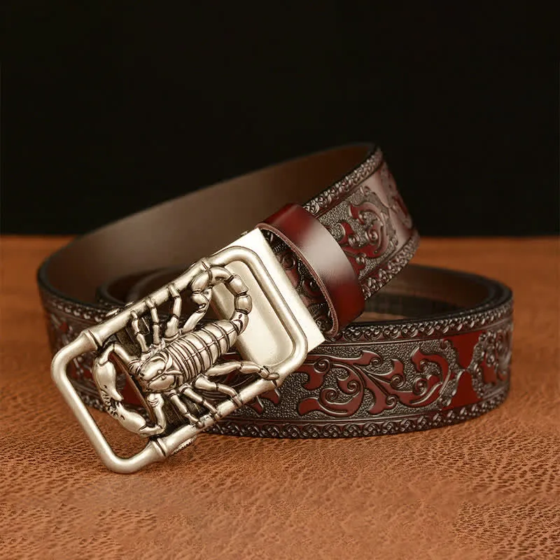 Men's Scorpion Embossed Engraved Leather Belt