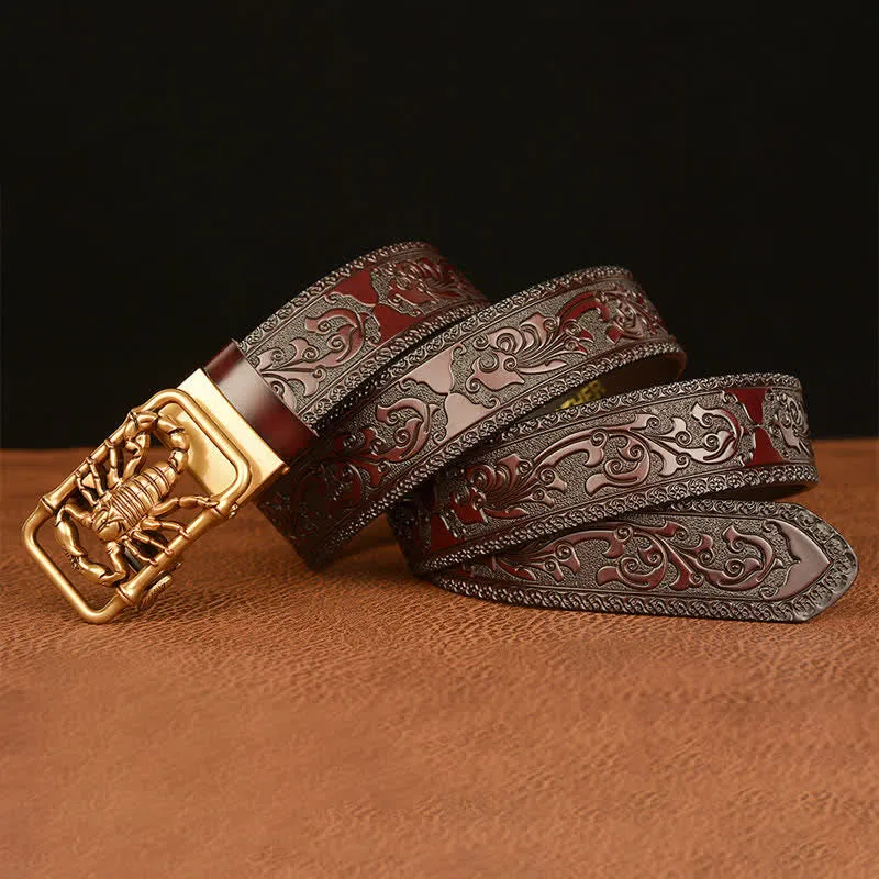 Men's Scorpion Embossed Engraved Leather Belt