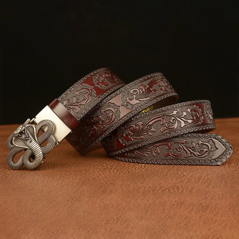 Men's Snake Medallion Buckle Leather Belt