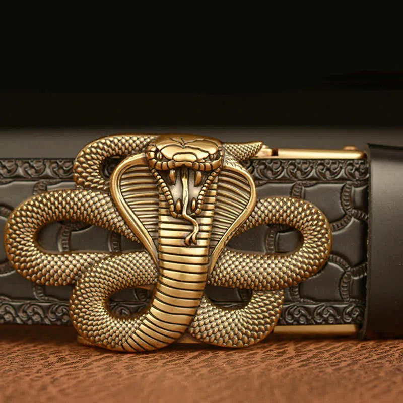 Men's Snake Medallion Buckle Leather Belt