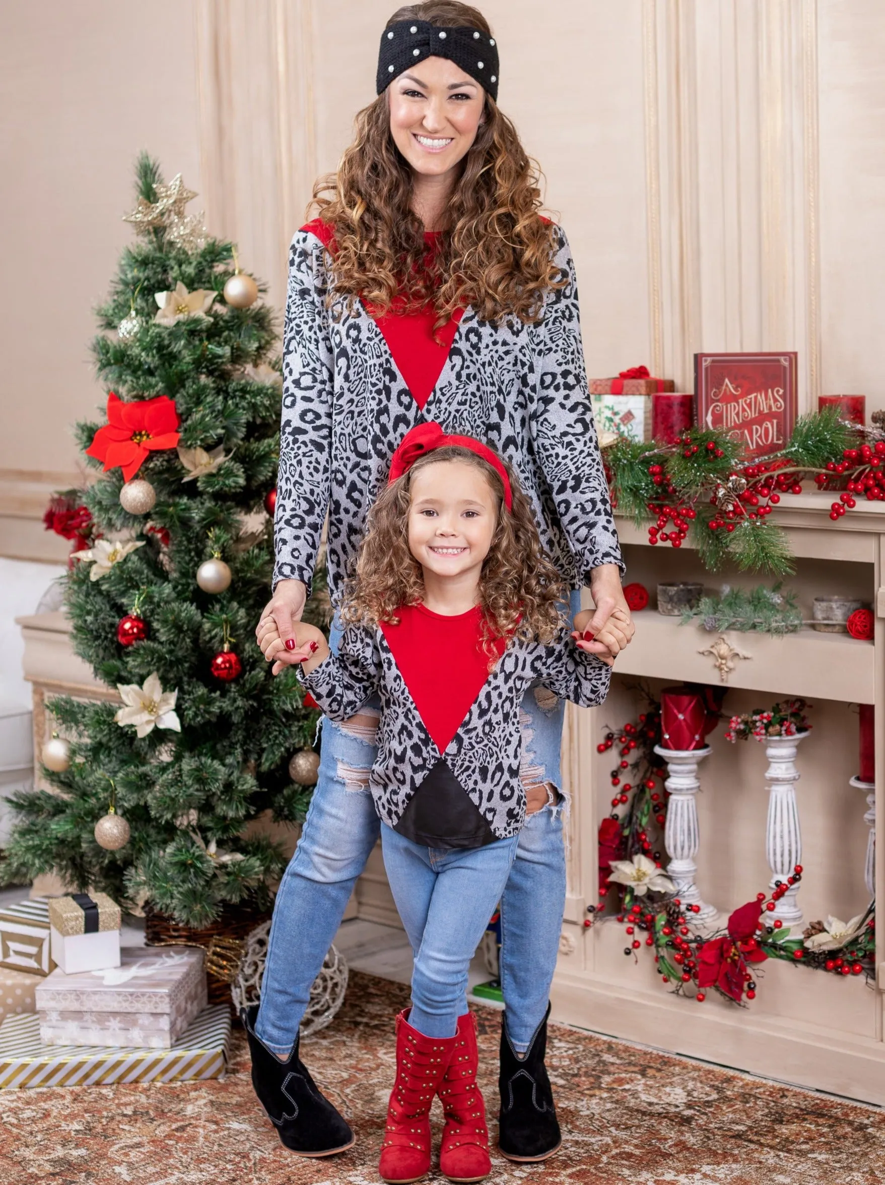 Mommy and Me Crimson Leopard Colorblock Top