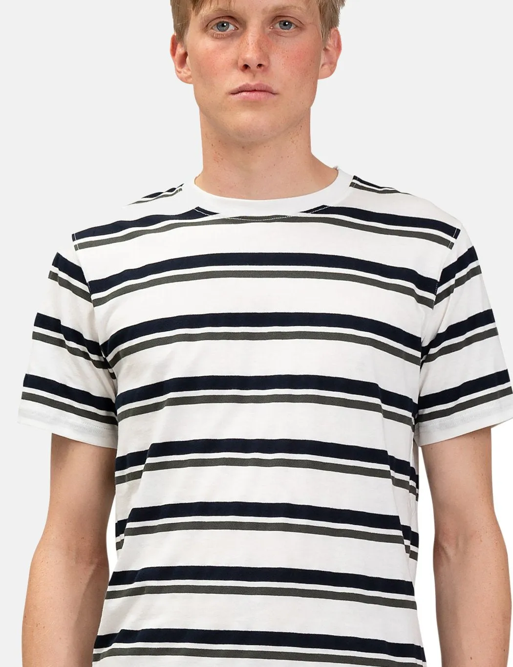 Norse Projects Niels Pique Stripe T-Shirt - Ivy Green/Dark Navy Blue