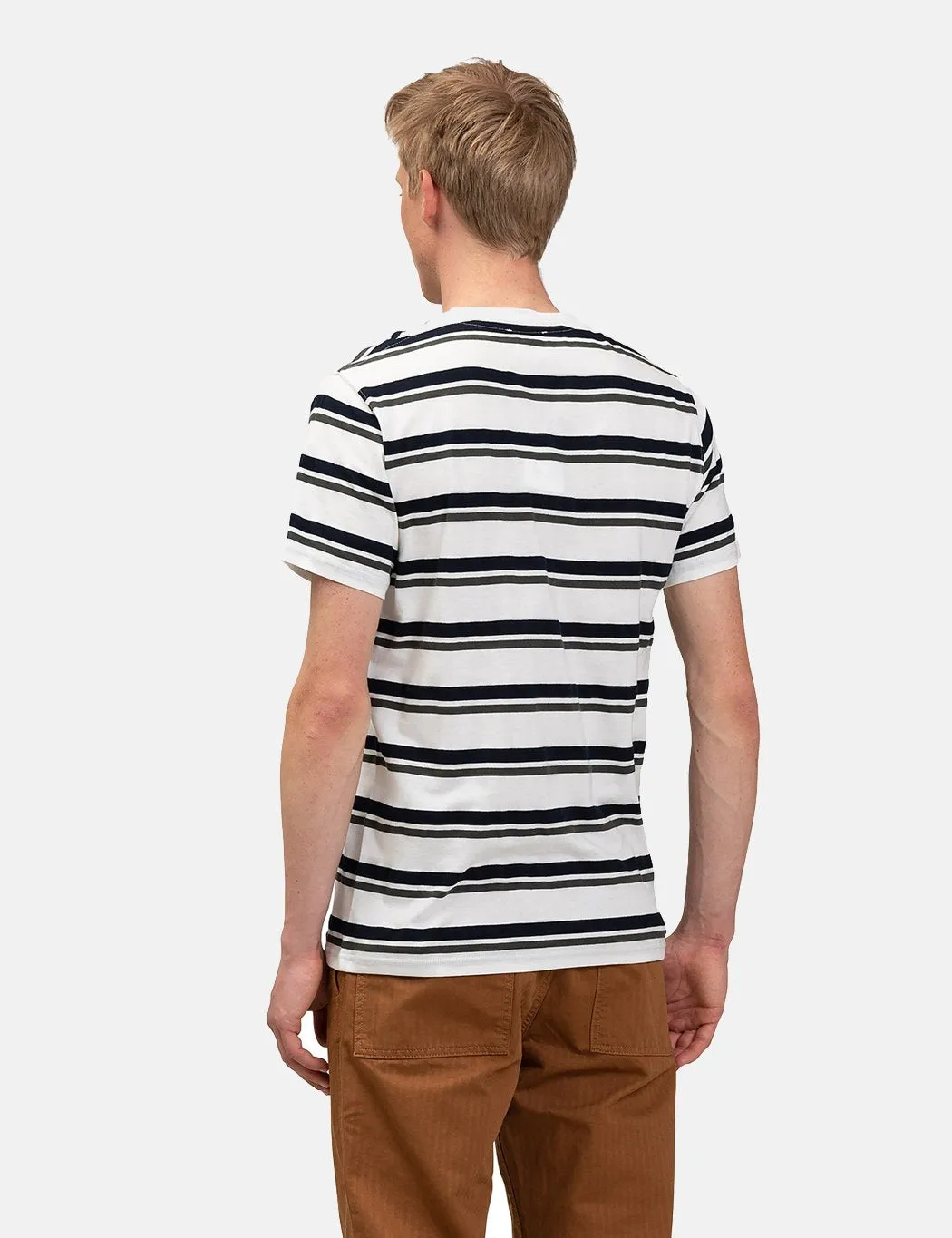 Norse Projects Niels Pique Stripe T-Shirt - Ivy Green/Dark Navy Blue