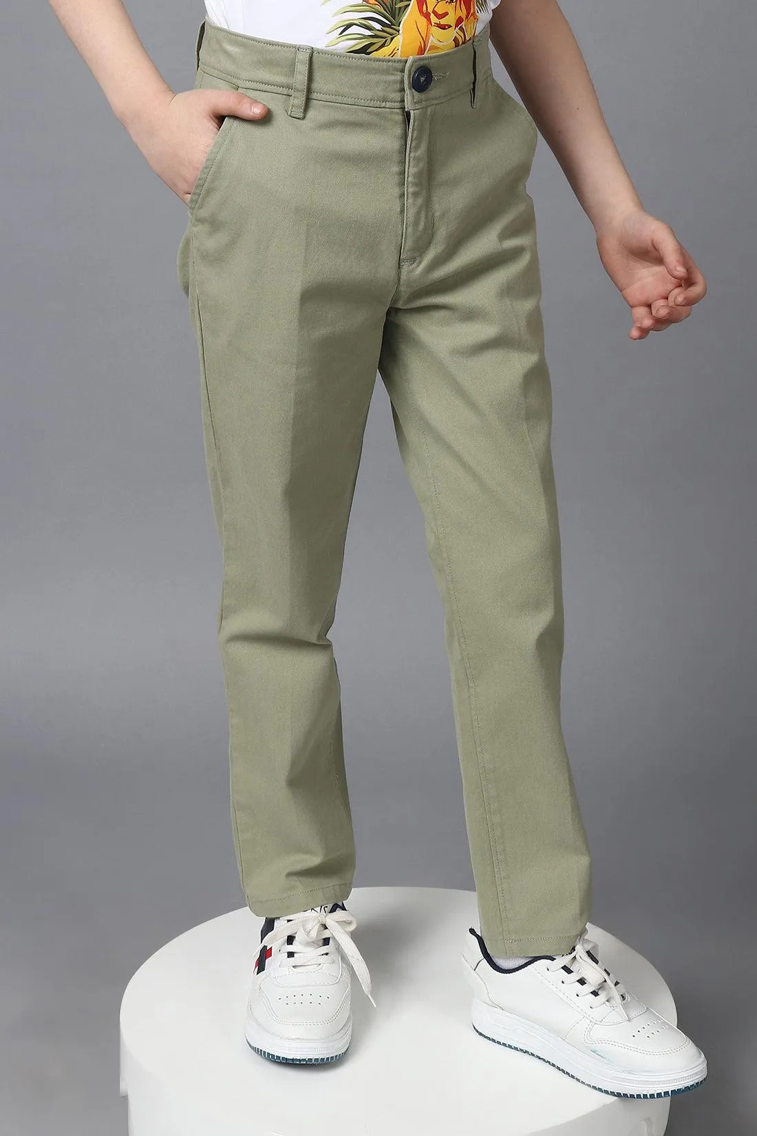 One Friday Kids Boys 100% Cotton Green Chinos With Pockets