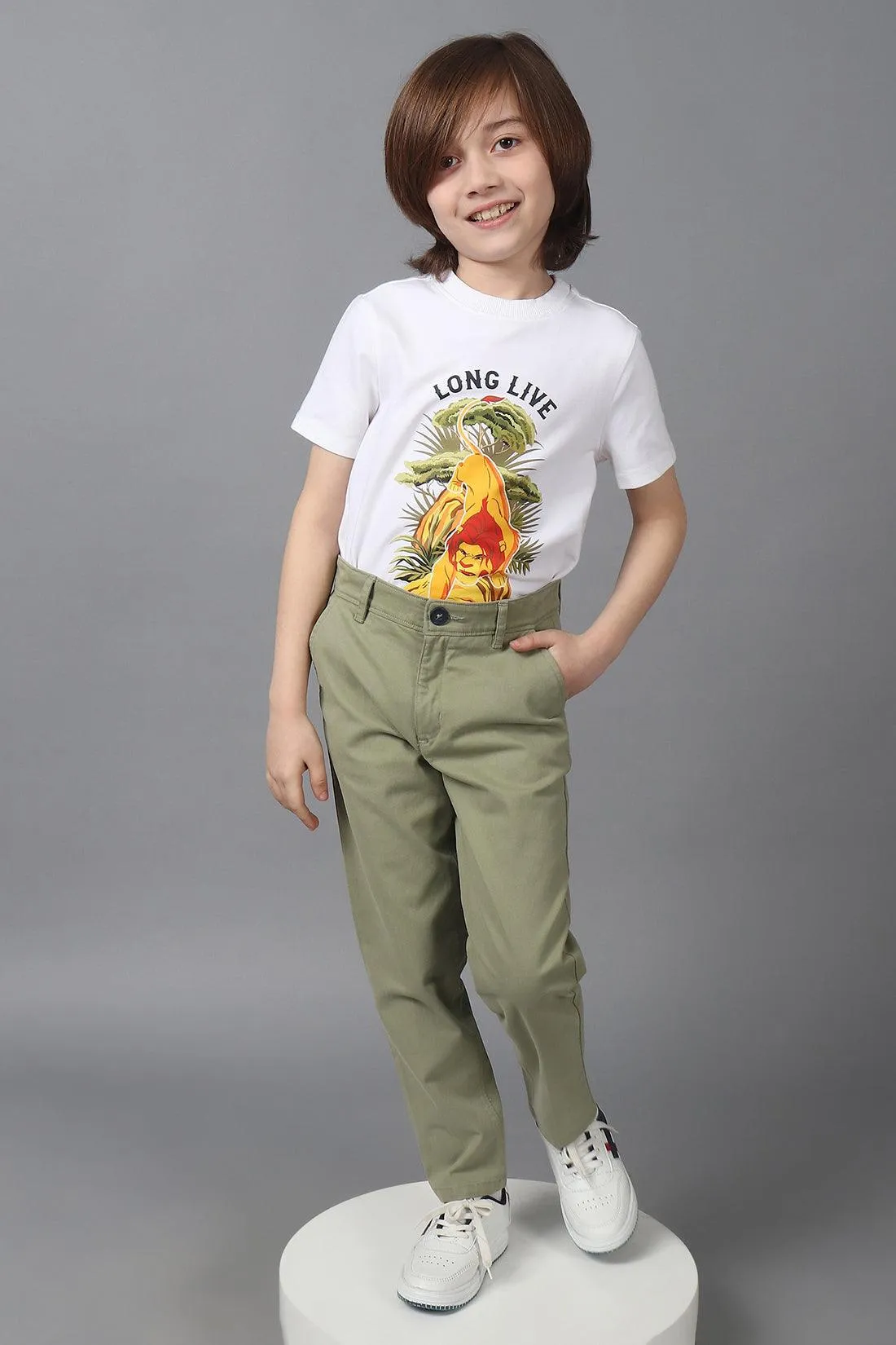 One Friday Kids Boys 100% Cotton Green Chinos With Pockets