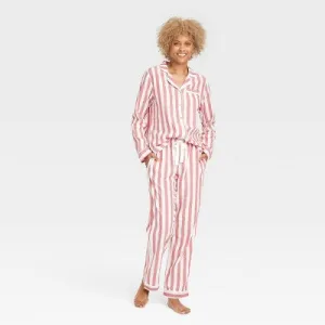 Open Box - Women's Perfectly Cozy Flannel Pajama Set - Stars Above Red Striped M