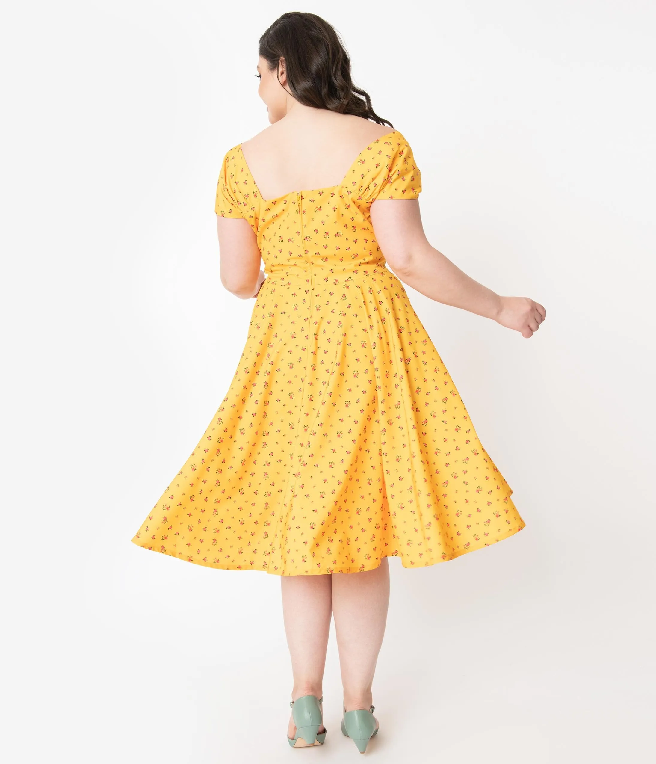 Plus Size Marigold & Pink Dainty Floral Aaliyah Swing Dress