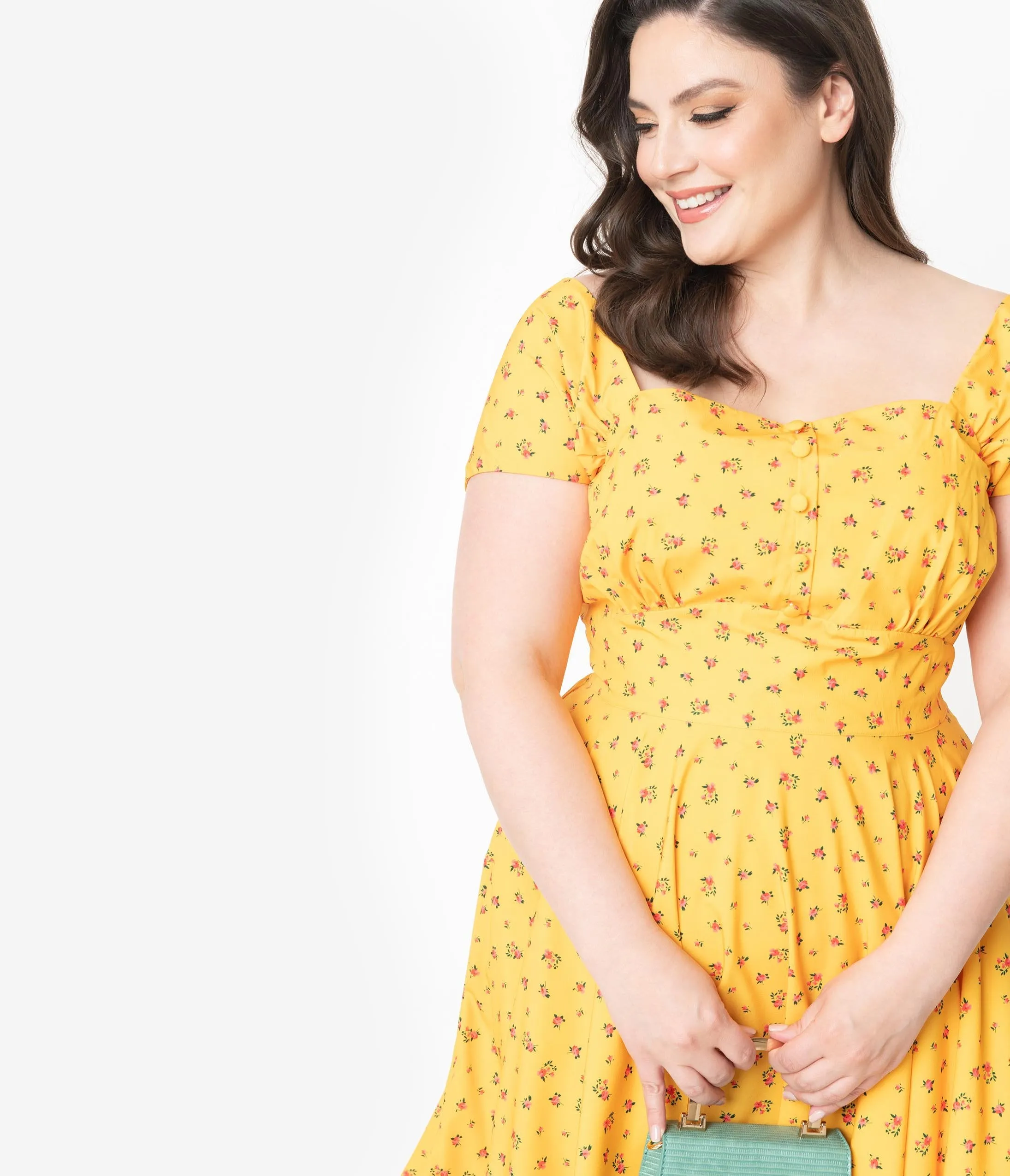 Plus Size Marigold & Pink Dainty Floral Aaliyah Swing Dress