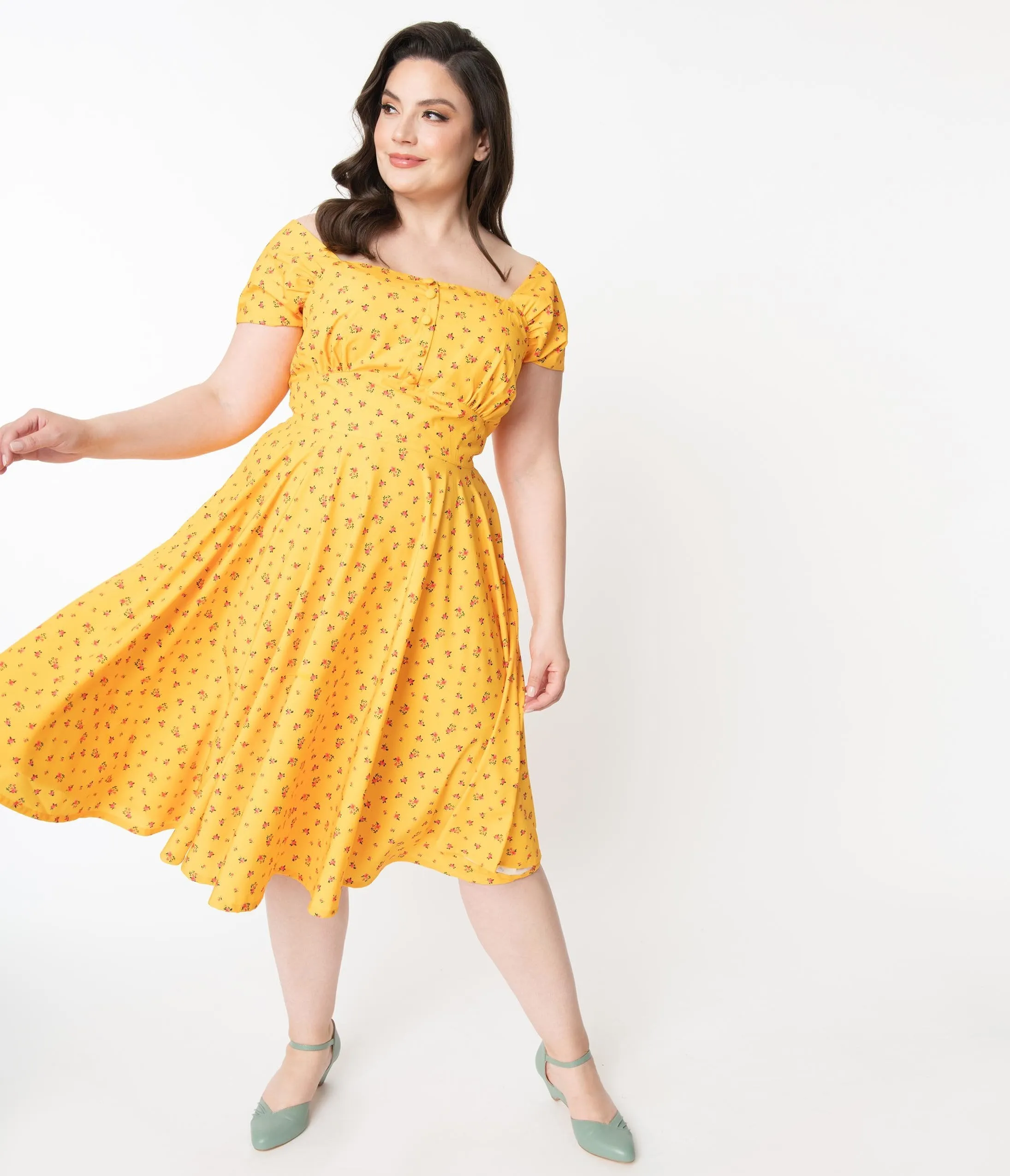 Plus Size Marigold & Pink Dainty Floral Aaliyah Swing Dress