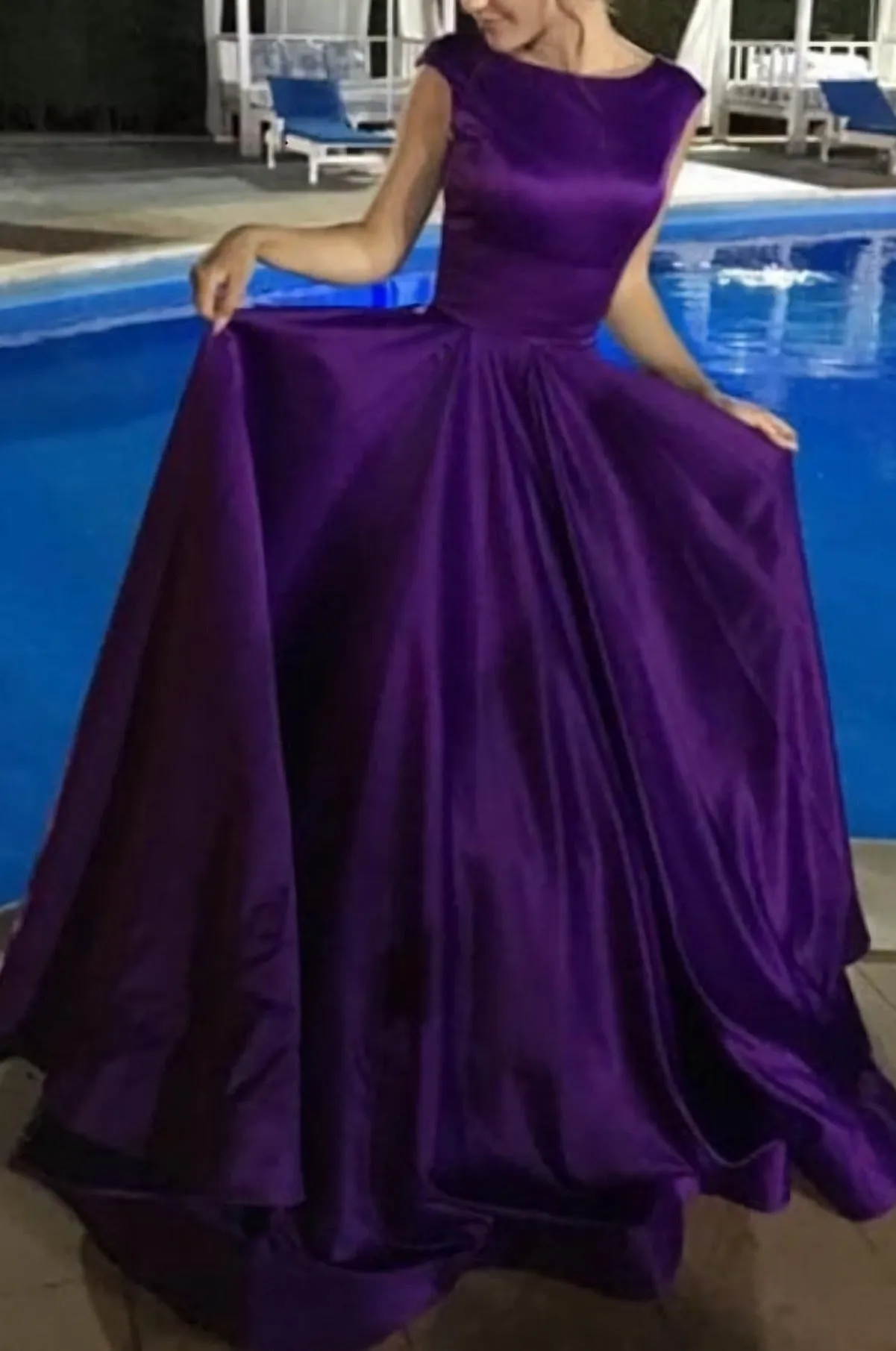 Purple Backless Charming Long Satin Simple Prom Dresses