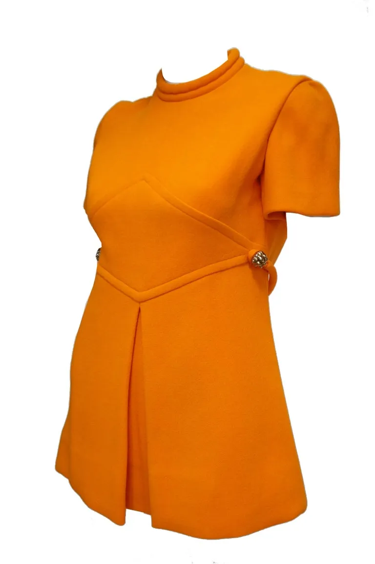 Rare 1960s Bill Blass Orange Mod Mini Dress with Nugget Belt Detail