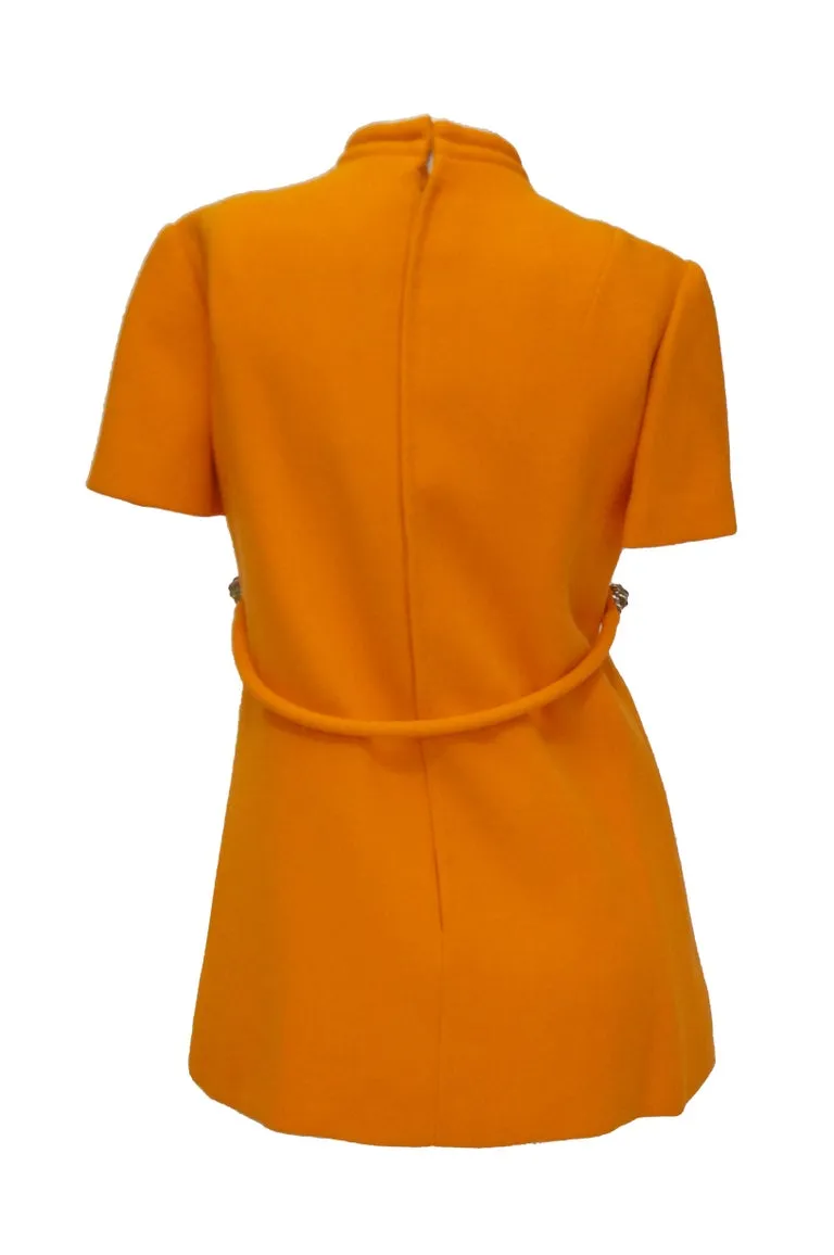 Rare 1960s Bill Blass Orange Mod Mini Dress with Nugget Belt Detail