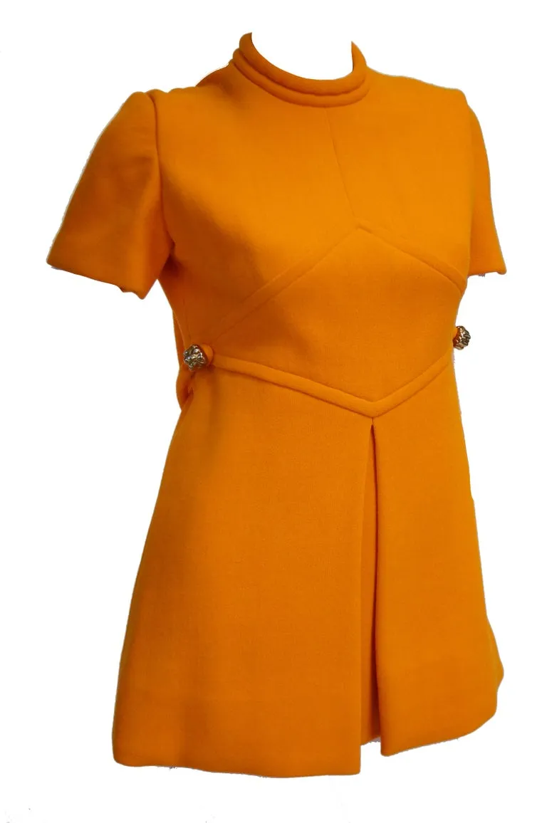 Rare 1960s Bill Blass Orange Mod Mini Dress with Nugget Belt Detail