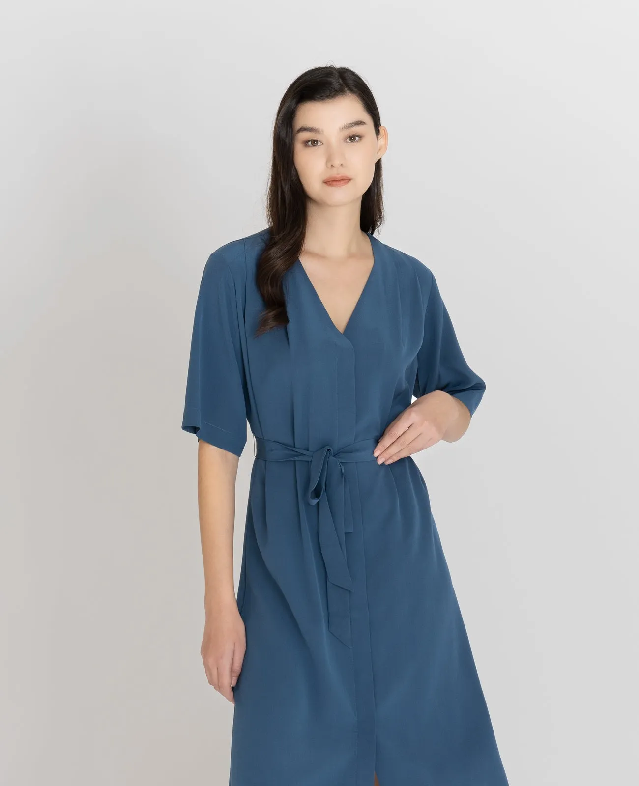 Silk V-neck Shirt Dress