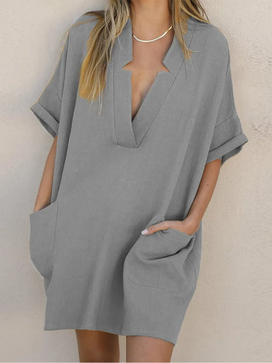 Simple Casual Loose V-Neck Dress