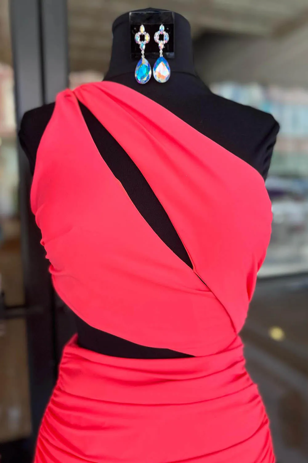 Simple Coral Cut Out Tight Short Homecoming Dress