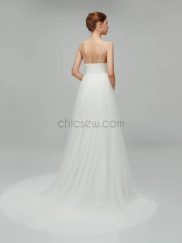 Simple Spaghetti Strap Cheap Backless Long Wedding Dresses XDM1105