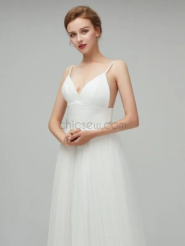 Simple Spaghetti Strap Cheap Backless Long Wedding Dresses XDM1105