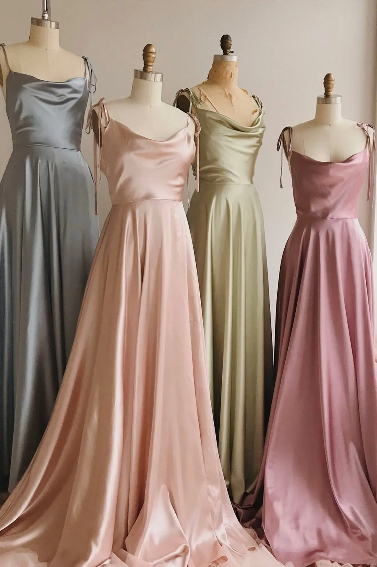 Elegant Simple Satin A-Line Long Prom Dress with Spaghetti Straps – Perfect for Parties