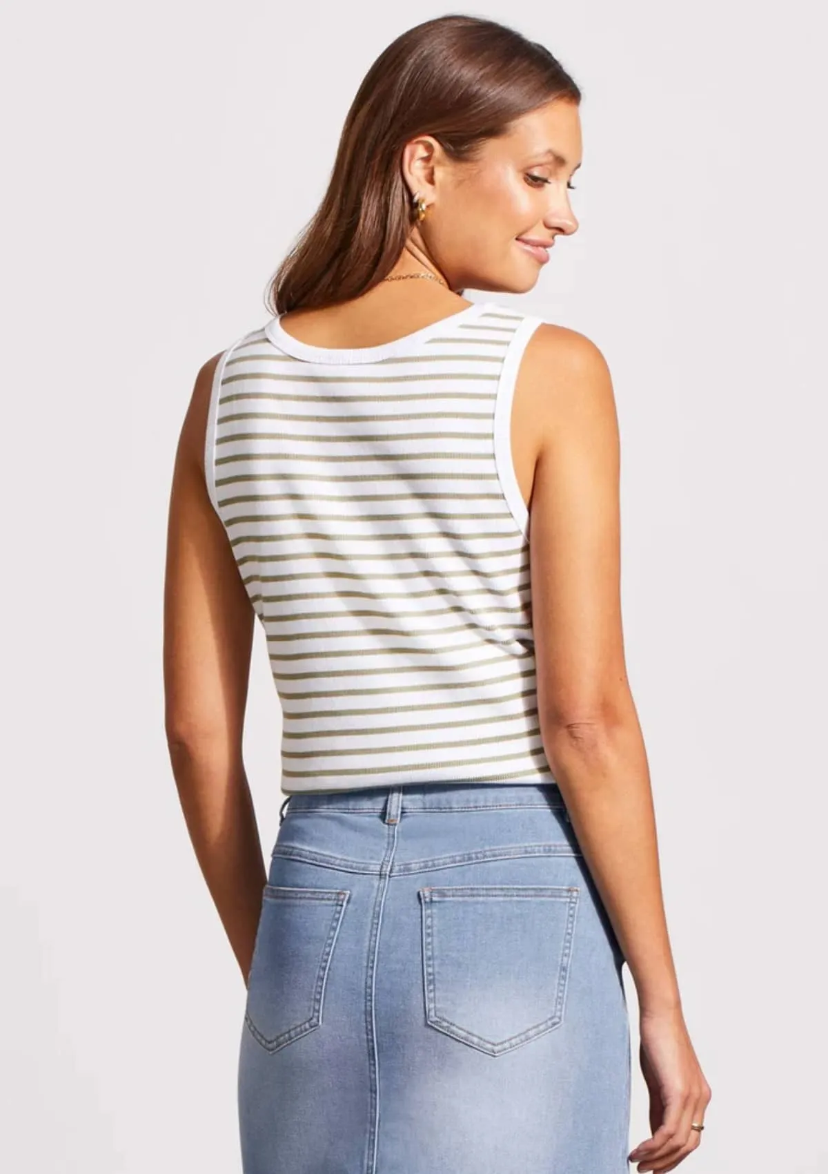 Striped Henley Tank Top - Cactus