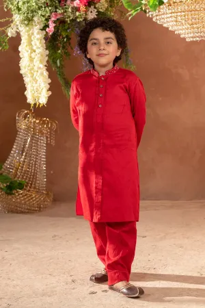 Suri  - Embroidered Red Kurta & Trouser Set