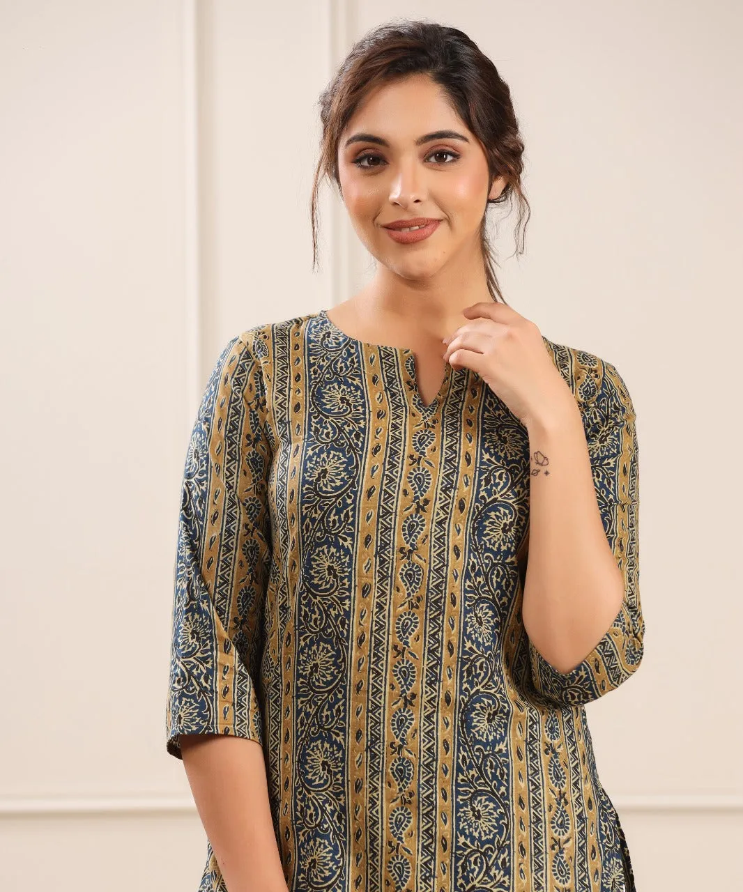 Traditional Parallel Motif on Cotton Palazzo Loungewear Set