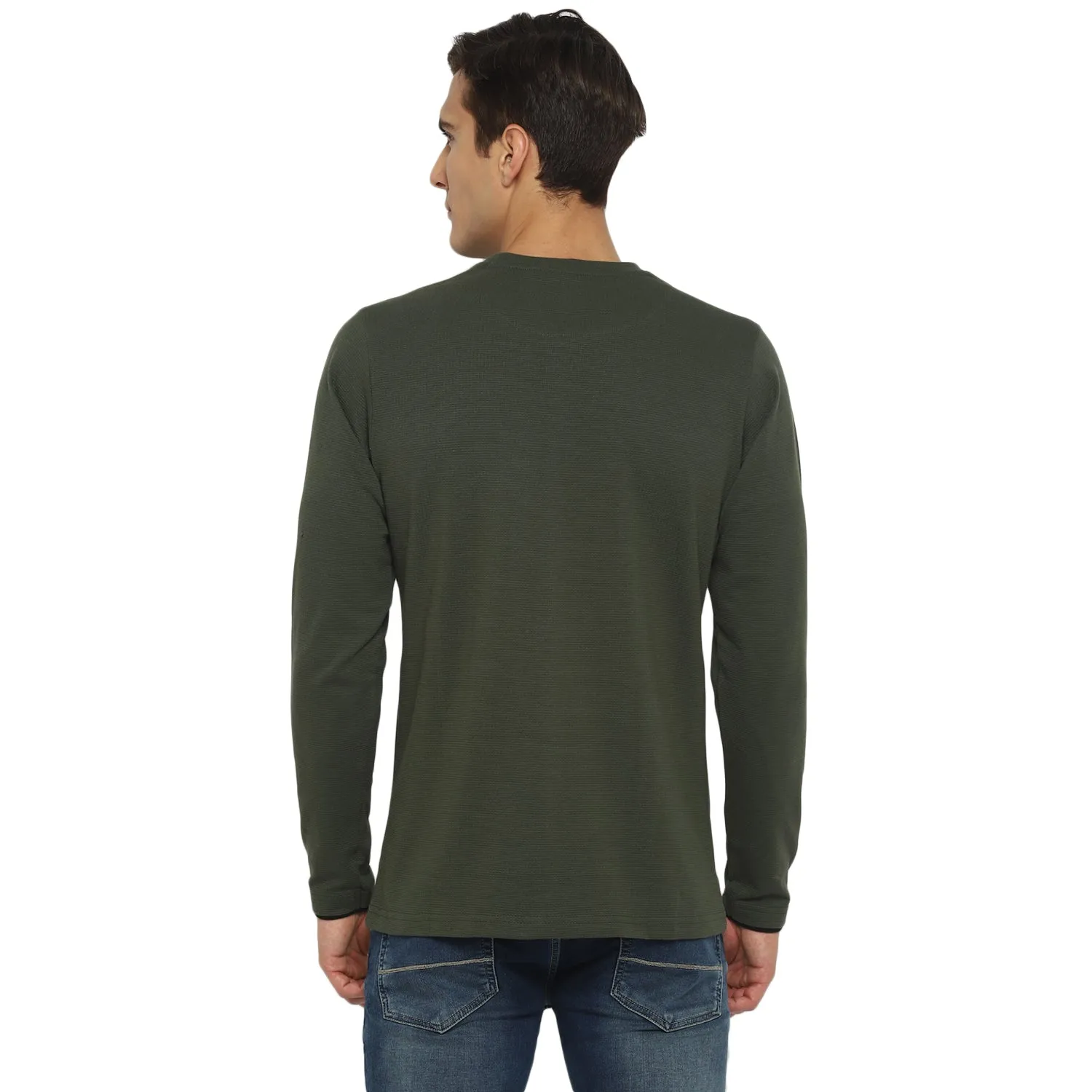 Turtle Men Dark Green Self Design Round Neck T-Shirts