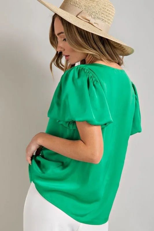 V-Neck Puff Sleeve Blouse Top *Online Only*