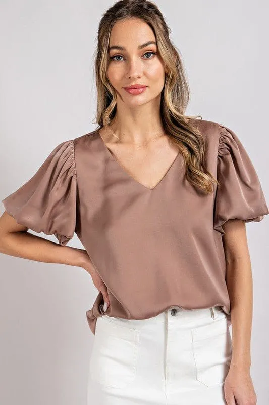 V-Neck Puff Sleeve Blouse Top *Online Only*