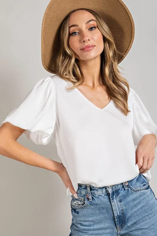 V-Neck Puff Sleeve Blouse Top *Online Only*