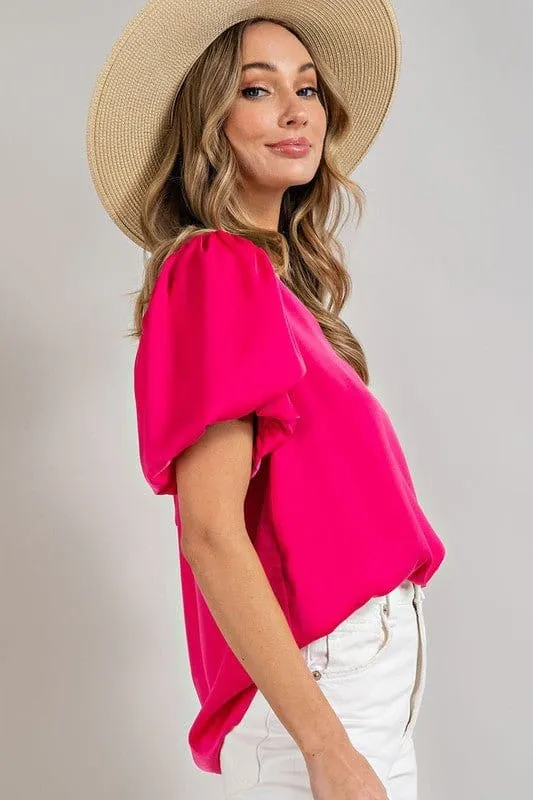 V-Neck Puff Sleeve Blouse Top *Online Only*