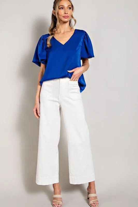 V-Neck Puff Sleeve Blouse Top *Online Only*