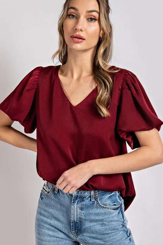 V-Neck Puff Sleeve Blouse Top *Online Only*