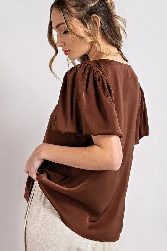 V-Neck Puff Sleeve Blouse Top *Online Only*