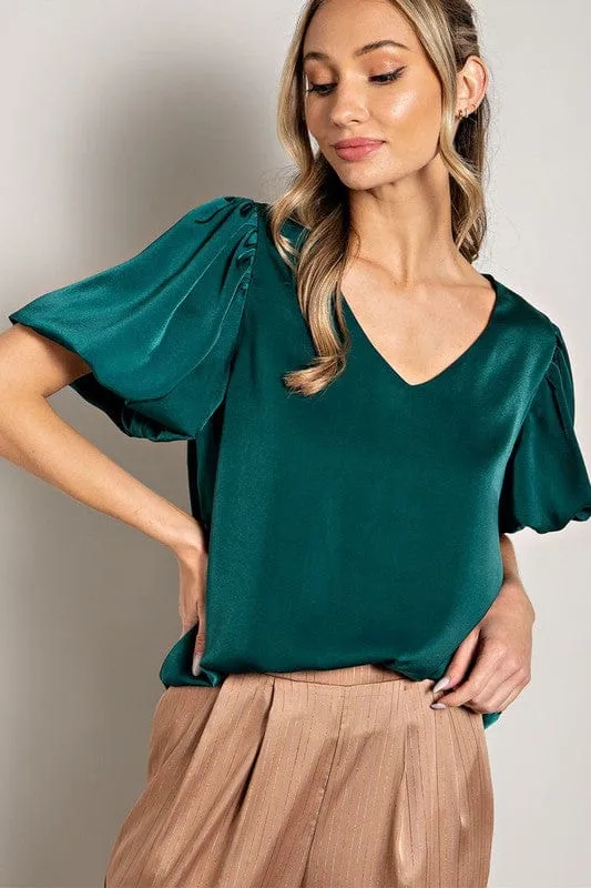 V-Neck Puff Sleeve Blouse Top *Online Only*