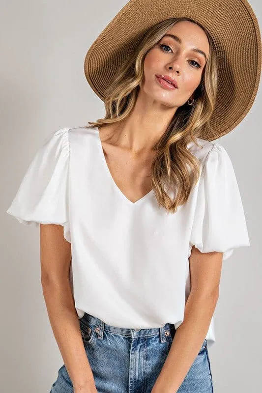 V-Neck Puff Sleeve Blouse Top *Online Only*