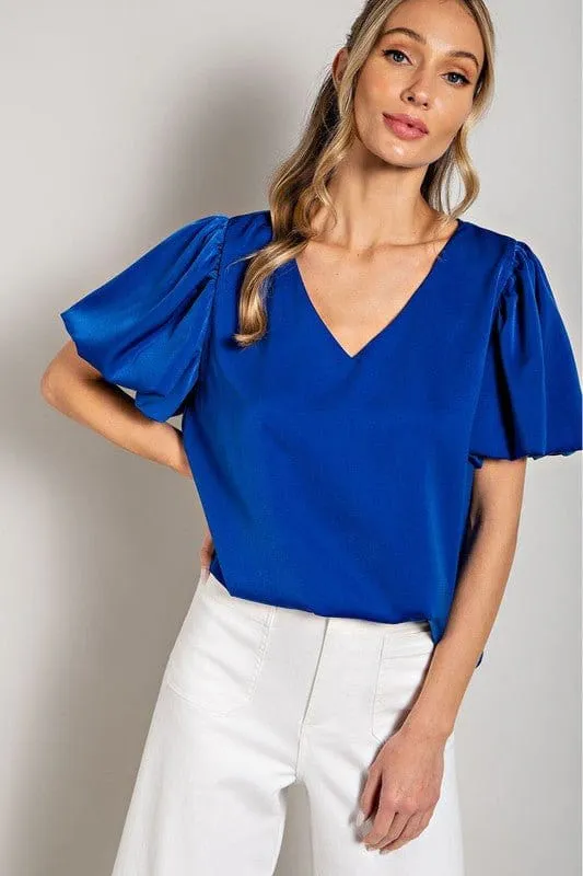 V-Neck Puff Sleeve Blouse Top *Online Only*