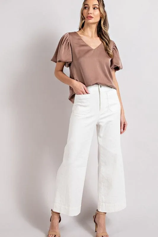 V-Neck Puff Sleeve Blouse Top *Online Only*