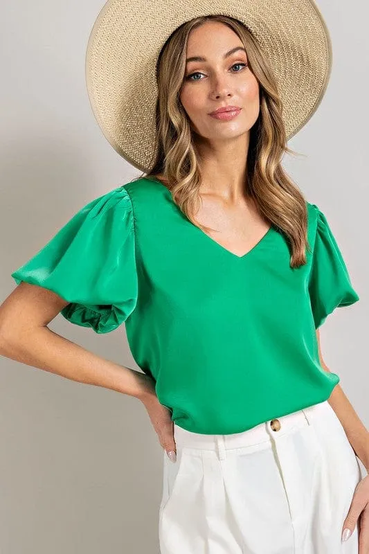 V-Neck Puff Sleeve Blouse Top *Online Only*